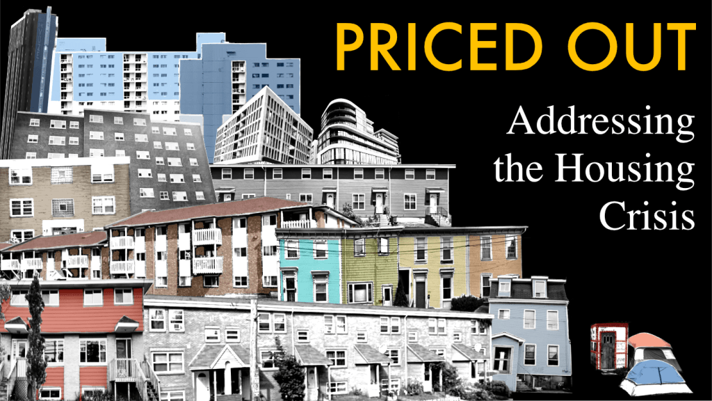 A collage of various housing options in HRM, including co-ops, apartment buildings, shelters, and tents